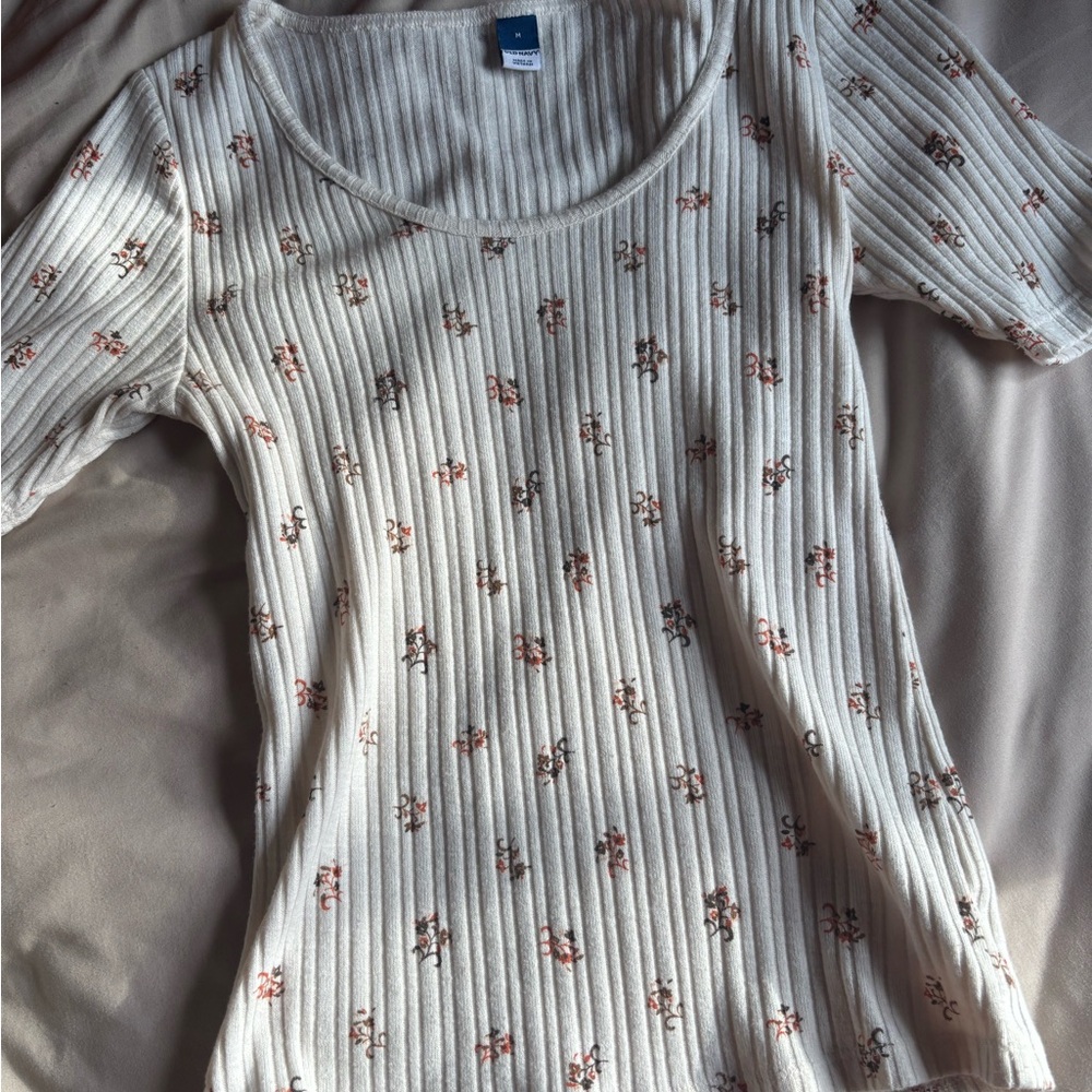 Floral Ribbed Cream Top
